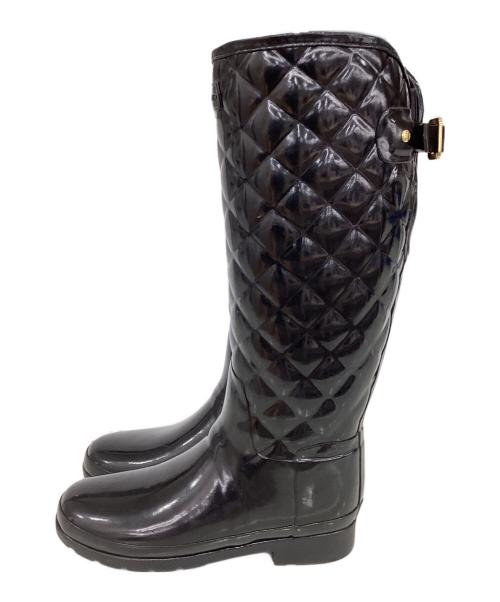 HUNTER（ハンター）HUNTER (ハンター) REFINED GLOSS QUILT TALL　ロングブーツ　レインブーツ ブラック サイズ:UK 5の古着・服飾アイテム
