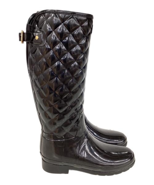 HUNTER（ハンター）HUNTER (ハンター) REFINED GLOSS QUILT TALL　ロングブーツ　レインブーツ ブラック サイズ:UK 5の古着・服飾アイテム