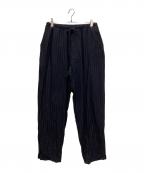 COMOLIコモリ）の古着「23SS ウールストライプドローストリングパンツ　イージーパンツ」｜ネイビー