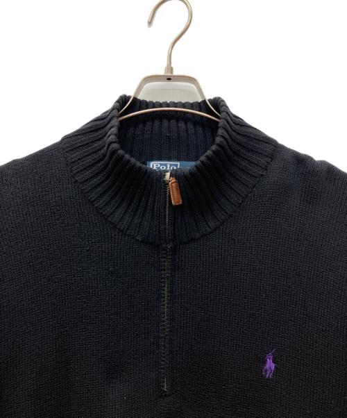 POLO RALPH LAUREN（ポロ・ラルフローレン）POLO RALPH LAUREN (ポロ・ラルフローレン) ハーフジップコットンニット ブラック サイズ:XLの古着・服飾アイテム