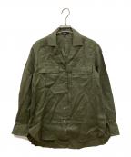theoryセオリー）の古着「Relaxed Linen Notch Shirt リネンシャツ」｜オリーブ