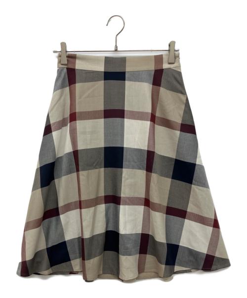 BLUE LABEL CRESTBRIDGE（ブルーレーベルクレストブリッジ）BLUE LABEL CRESTBRIDGE (ブルーレーベルクレストブリッジ) クレストブリッジチェックエアリーブロードフレアスカート ベージュ サイズ:38の古着・服飾アイテム