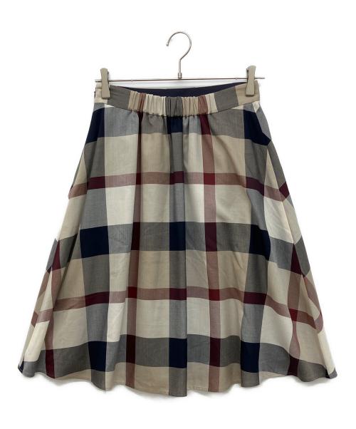 BLUE LABEL CRESTBRIDGE（ブルーレーベルクレストブリッジ）BLUE LABEL CRESTBRIDGE (ブルーレーベルクレストブリッジ) クレストブリッジチェックエアリーブロードフレアスカート ベージュ サイズ:38の古着・服飾アイテム