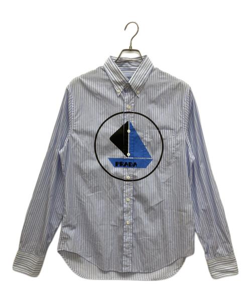 PRADA（プラダ）PRADA (プラダ) ボートプリントストライプコットンBDシャツ　ボタンダウンシャツ ブルー サイズ:41の古着・服飾アイテム