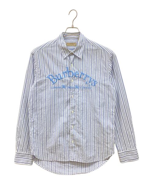 BURBERRY（バーバリー）BURBERRY (バーバリー) ロゴ刺繍ストライプシャツ ブルー サイズ:Lの古着・服飾アイテム
