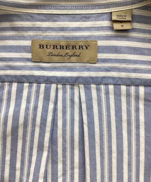 BURBERRY（バーバリー）BURBERRY (バーバリー) ロゴ刺繍ストライプシャツ ブルー サイズ:Lの古着・服飾アイテム