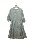 ne quittez pasヌキテパ）の古着「GOLD FLOWER PRINT PANEL DRESS ゴールドフラワープリントパネルドレス　長袖ワンピース」｜ブルー