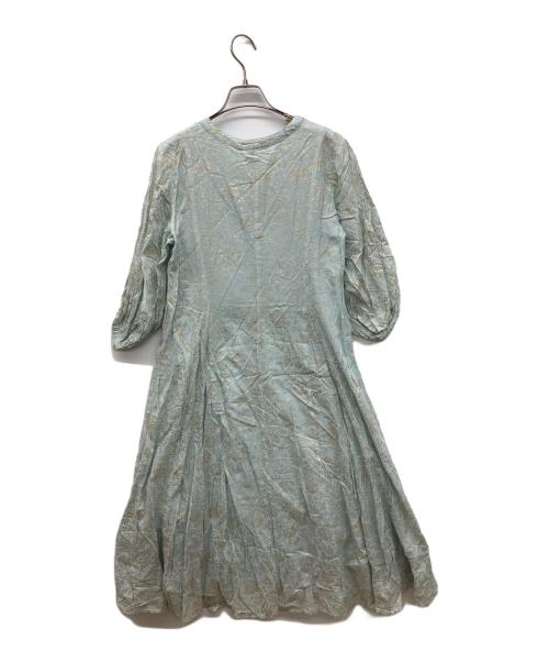 ne quittez pas（ヌキテパ）ne quittez pas (ヌキテパ) GOLD FLOWER PRINT PANEL DRESS ゴールドフラワープリントパネルドレス　長袖ワンピース ブルー サイズ:Ｓの古着・服飾アイテム