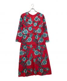 GRACE CONTINENTAL（（グレースコンチネンタル）の古着「フラワー刺繍シャツワンピース」｜レッド