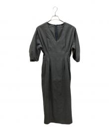 VERMEIL par iena（ヴェルメイユ パー イエナ）の古着「P/RY ツイルウエストシェイプパフスリーブワンピース」｜グレー