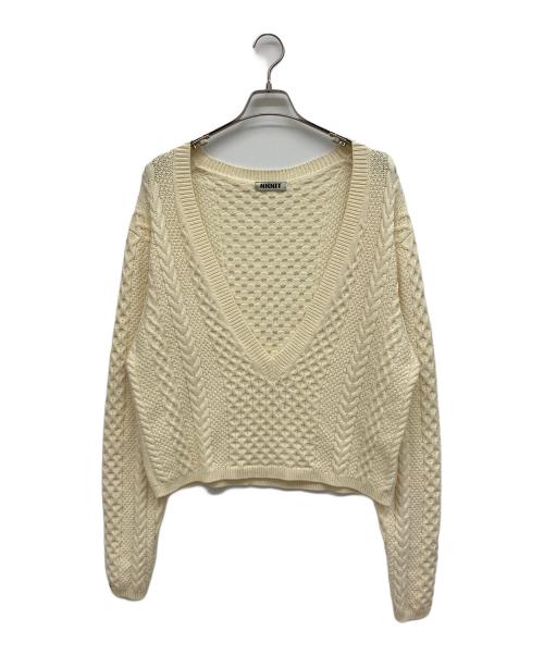 NKNIT（ンニット）NKNIT (ンニット) deep V cable KNIT アイボリーの古着・服飾アイテム