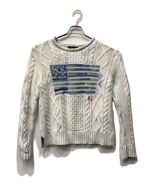 POLO RALPH LAUREN（ポロ・ラルフローレン）POLO RALPH LAUREN (ポロ・ラルフローレン) 星条旗 ケーブルニット ホワイト×ブルー サイズ:Mの古着・服飾アイテム