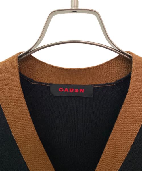 CABAN（キャバン）CABAN (キャバン) コットンカシミヤ バイカラーVネックカーディガン ブラック×ブラウン サイズ:Mの古着・服飾アイテム