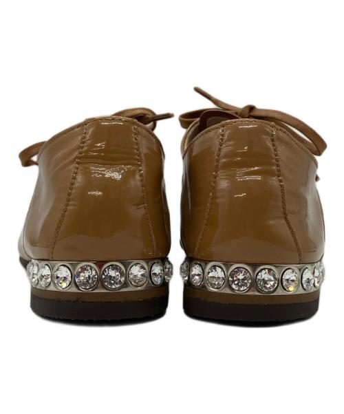 MIU MIU（ミュウミュウ）MIU MIU (ミュウミュウ) ストレートチップシューズ ラインストーン ドレスシューズ ブラウン サイズ:38 1/2の古着・服飾アイテム