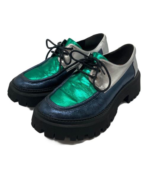 GEMMA LINN（ジェマ リン）GEMMA LINN (ジェマ リン) ボリュームソールレースアップシューズ グリーン×シルバー サイズ:36の古着・服飾アイテム