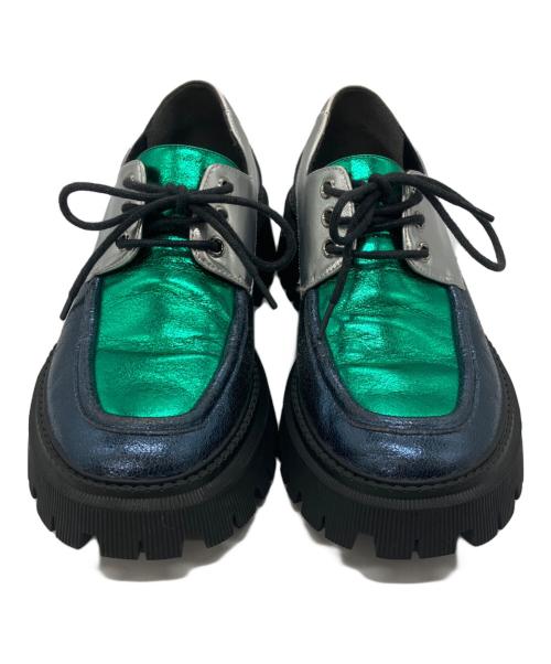 GEMMA LINN（ジェマ リン）GEMMA LINN (ジェマ リン) ボリュームソールレースアップシューズ グリーン×シルバー サイズ:36の古着・服飾アイテム