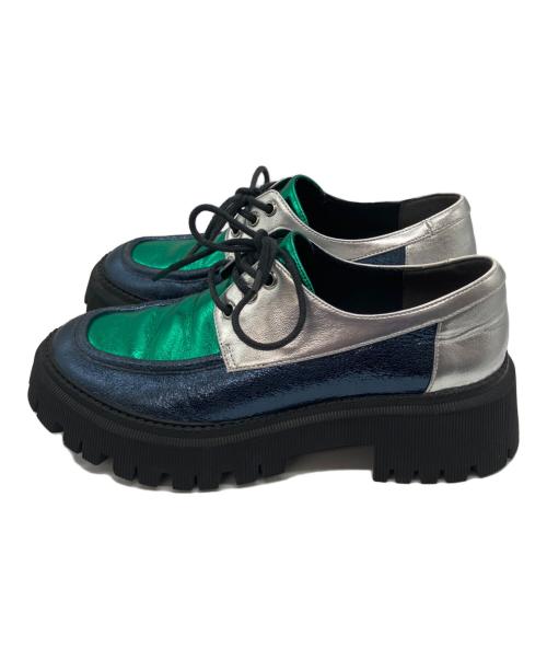 GEMMA LINN（ジェマ リン）GEMMA LINN (ジェマ リン) ボリュームソールレースアップシューズ グリーン×シルバー サイズ:36の古着・服飾アイテム