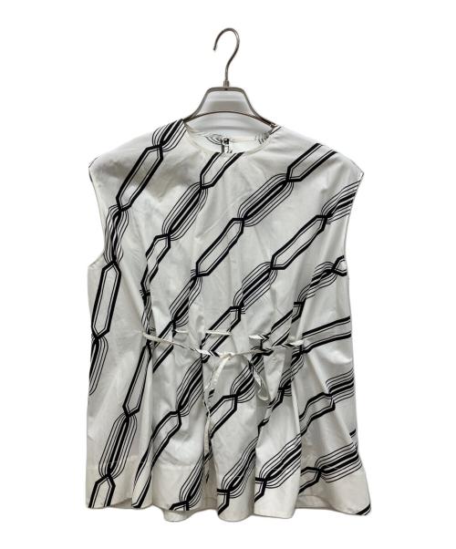 DES PRES（デ プレ）DES PRES (デ プレ) モノトーンプリント フロントアジャストブラウス ホワイト サイズ:FREEの古着・服飾アイテム