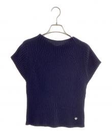 the Barnnet（ザ バーネット）の古着「Lotus Cap Sleeve Knit Top」｜ネイビー