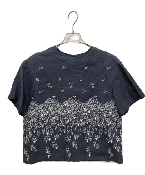 mina perhonen（ミナ ペルホネン）mina perhonen (ミナ ペルホネン) forest to bird 刺繍ブラウス チャコールグレー サイズ:36の古着・服飾アイテム