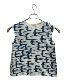 mina perhonen（ミナ ペルホネン）の古着「hello swallow ノースリーブブラウス」｜ホワイト×ブルー