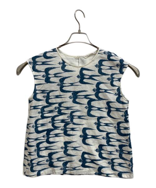 mina perhonen（ミナ ペルホネン）mina perhonen (ミナ ペルホネン) hello swallow ノースリーブブラウス ホワイト×ブルー サイズ:38の古着・服飾アイテム