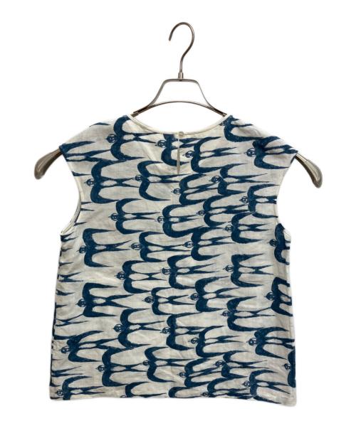 mina perhonen（ミナ ペルホネン）mina perhonen (ミナ ペルホネン) hello swallow ノースリーブブラウス ホワイト×ブルー サイズ:38の古着・服飾アイテム