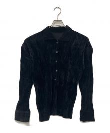 ISSEY MIYAKE（イッセイミヤケ）の古着「ベロアプリーツシャツ」｜ブラック