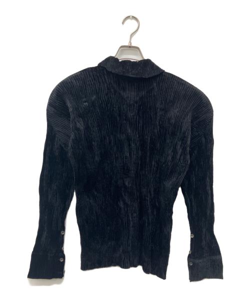 ISSEY MIYAKE（イッセイミヤケ）ISSEY MIYAKE (イッセイミヤケ) ベロアプリーツシャツ ブラック サイズ:Mの古着・服飾アイテム