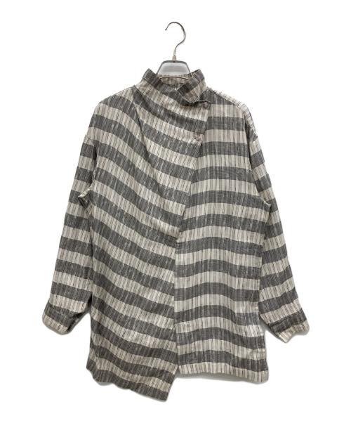 ISSEY MIYAKE（イッセイミヤケ）ISSEY MIYAKE (イッセイミヤケ) デザインシャツブラウス アイボリー×ブラック サイズ:Mの古着・服飾アイテム