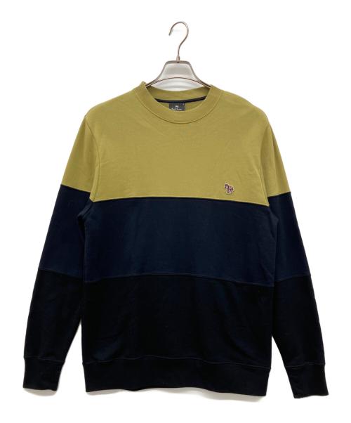 PS Paul Smith（ＰＳポールスミス）PS Paul Smith (ＰＳポールスミス) カラーパネル ワンポイントゼブラスウェットシャツ オリーブ×ネイビー サイズ:Lの古着・服飾アイテム