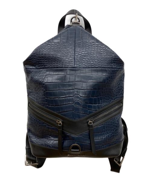 JIMMY CHOO（ジミーチュウ）JIMMY CHOO (ジミーチュウ) FITZROY フィッツロイ リュック バッグパック クロコ型押し ネイビー×ブラックの古着・服飾アイテム