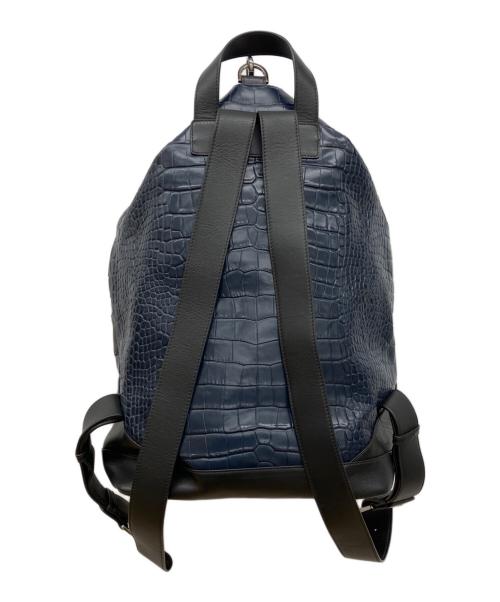 JIMMY CHOO（ジミーチュウ）JIMMY CHOO (ジミーチュウ) FITZROY フィッツロイ リュック バッグパック クロコ型押し ネイビー×ブラックの古着・服飾アイテム