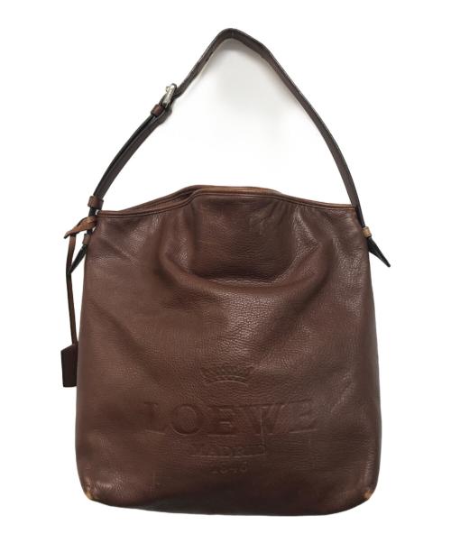 LOEWE（ロエベ）LOEWE (ロエベ) ロゴレザーセミショルダーバッグ ブラウンの古着・服飾アイテム