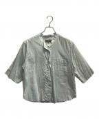 MARGARET HOWELLマーガレットハウエル）の古着「HAIRLINE STRIPE COTTON LINEN SHIRT」｜ライトグリーン