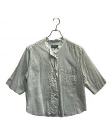 MARGARET HOWELL（マーガレットハウエル）の古着「HAIRLINE STRIPE COTTON LINEN SHIRT」｜ライトグリーン