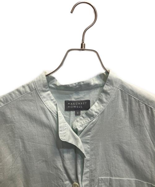 MARGARET HOWELL（マーガレットハウエル）MARGARET HOWELL (マーガレットハウエル) HAIRLINE STRIPE COTTON LINEN SHIRT ライトグリーン サイズ:2の古着・服飾アイテム