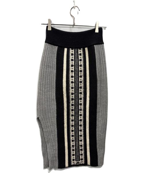 Mame Kurogouchi（マメクロゴウチ）mame kurogouchi (マメクロゴウチ) ケーブルステッチフリンジニットスカート ブラック×グレー サイズ:1の古着・服飾アイテム