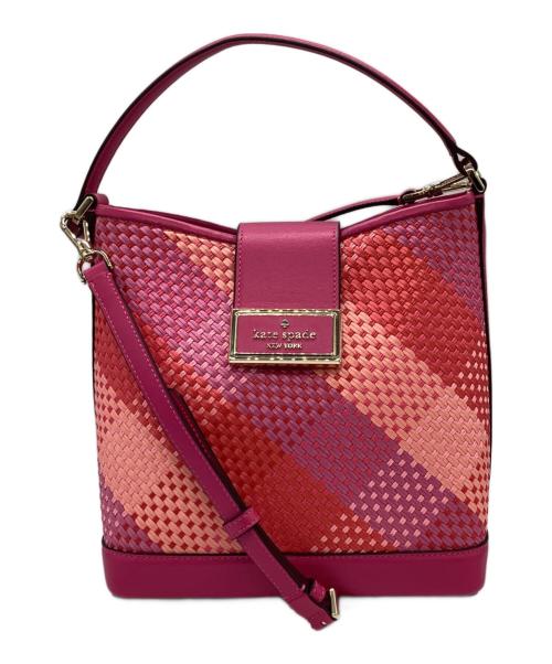Kate Spade（ケイトスペード）Kate Spade (ケイトスペード) リーガンウーヴンストローバケットバッグ ピンク サイズ:下記参照の古着・服飾アイテム