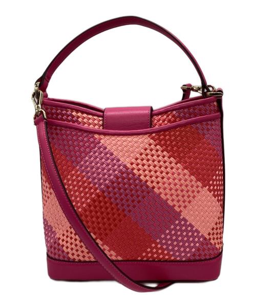 Kate Spade（ケイトスペード）Kate Spade (ケイトスペード) リーガンウーヴンストローバケットバッグ ピンク サイズ:下記参照の古着・服飾アイテム