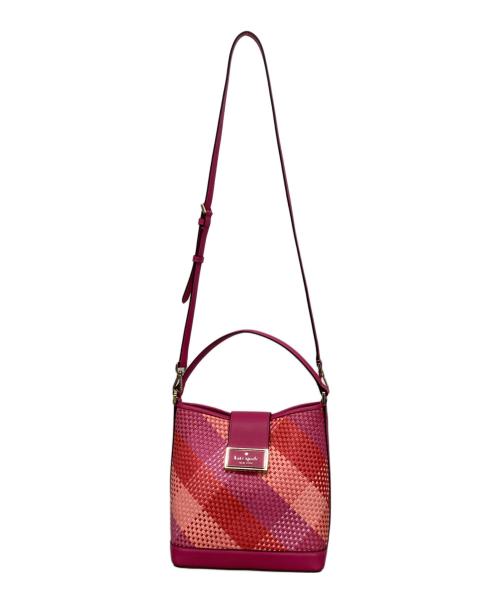 Kate Spade（ケイトスペード）Kate Spade (ケイトスペード) リーガンウーヴンストローバケットバッグ ピンク サイズ:下記参照の古着・服飾アイテム