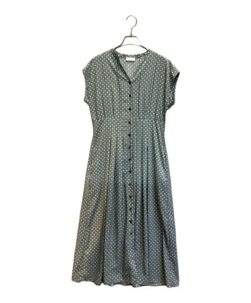 BALLSEY（ボールジィ）BALLSEY (ボールジィ) BBダイアゴナルプリント ウエストタックフレアワンピース ライトグリーン サイズ:36の古着・服飾アイテム