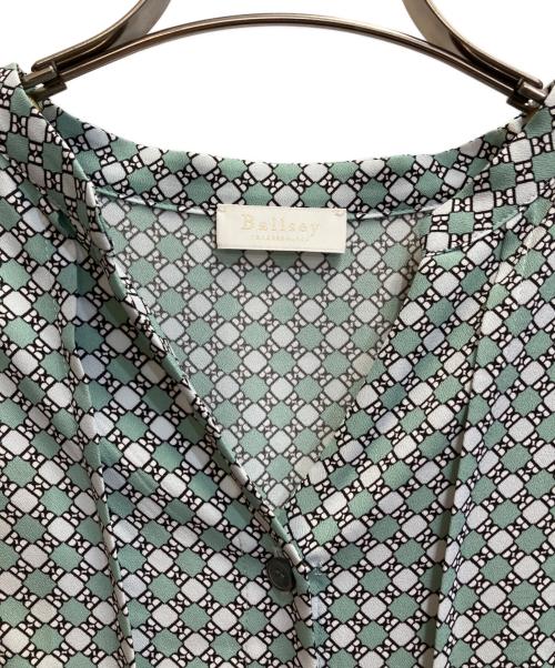 BALLSEY（ボールジィ）BALLSEY (ボールジィ) BBダイアゴナルプリント ウエストタックフレアワンピース ライトグリーン サイズ:36の古着・服飾アイテム