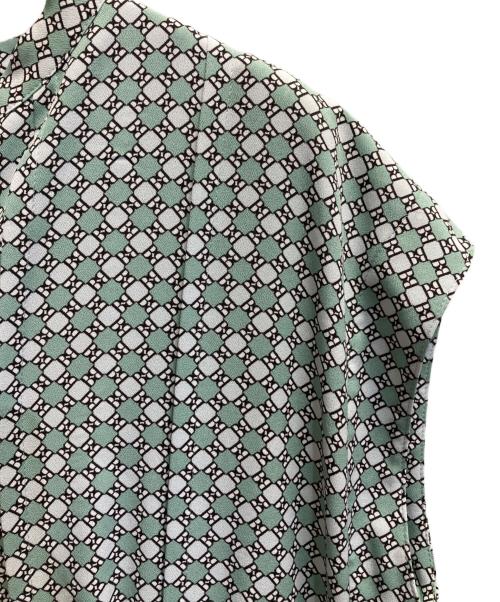 BALLSEY（ボールジィ）BALLSEY (ボールジィ) BBダイアゴナルプリント ウエストタックフレアワンピース ライトグリーン サイズ:36の古着・服飾アイテム
