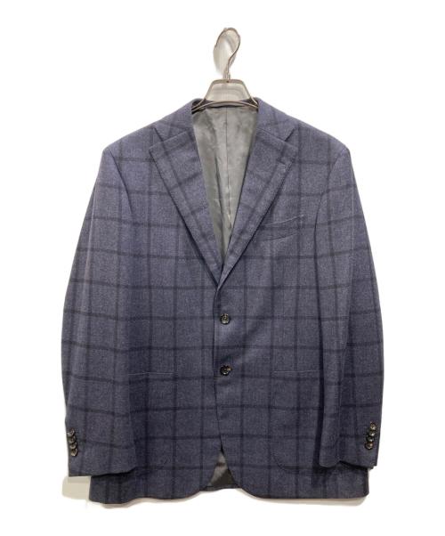 F.LLI ORMEZZANO（オルメザーノ）F.LLI ORMEZZANO (オルメザーノ) チェックテーラードジャケット ネイビー サイズ:表記なしの古着・服飾アイテム