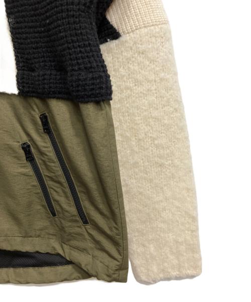 sacai（サカイ）sacai (サカイ) Wool Knit Hoodie ホワイト×オリーブ サイズ:1の古着・服飾アイテム