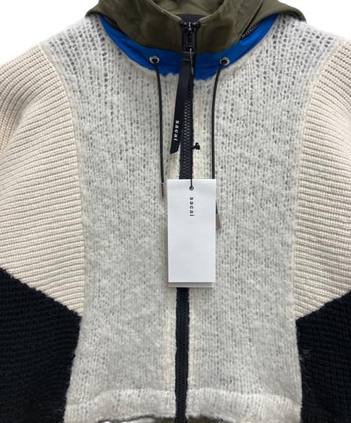 sacai（サカイ）sacai (サカイ) Wool Knit Hoodie ホワイト×オリーブ サイズ:1の古着・服飾アイテム