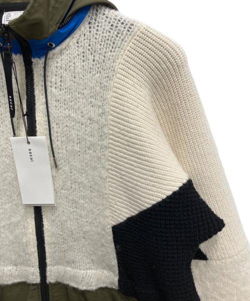 sacai（サカイ）sacai (サカイ) Wool Knit Hoodie ホワイト×オリーブ サイズ:1の古着・服飾アイテム