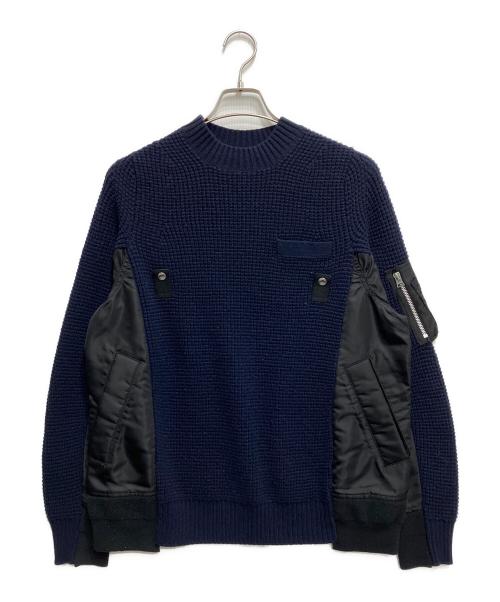 sacai（サカイ）sacai (サカイ) Wool Knit Pullove MA-1/デザインニット ネイビー サイズ:1の古着・服飾アイテム