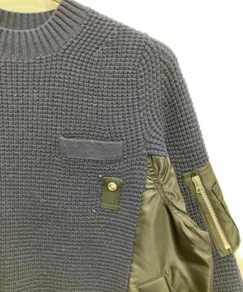 sacai（サカイ）sacai (サカイ) Wool Knit Pullove MA-1/デザインニット ネイビー サイズ:1の古着・服飾アイテム